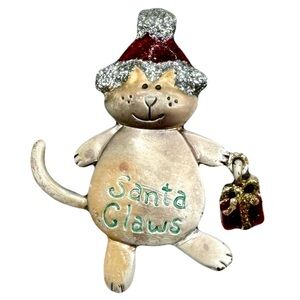 TC Vintage Santa Claws Cat Brooch Pin